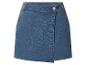 Blauwe denim rok met overslag en knoop