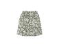 Rok met elastische taille en wit bloemenpatroon op een olijfgroene achtergrond.