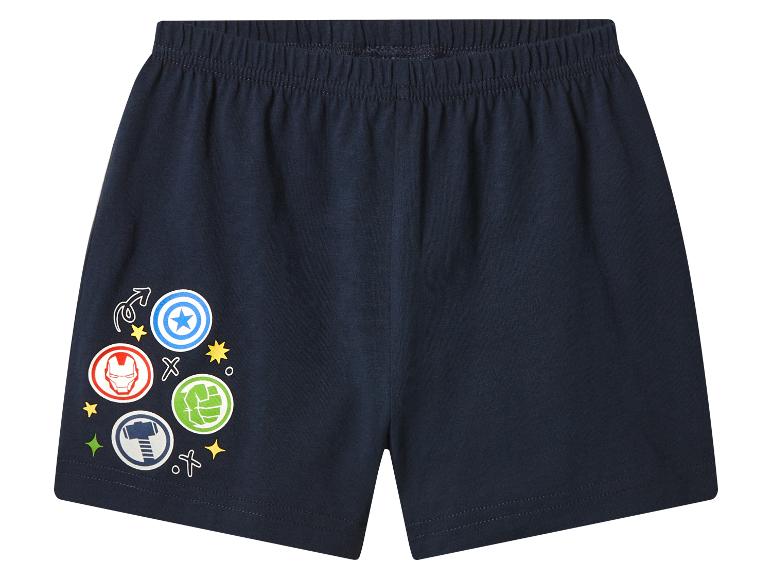 Marineblauwe pyjamashorts met superheldenschildprints