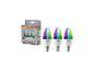 Set van drie slimme multicolor LED-kaarslampen met E14 fitting en verpakking.