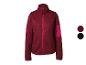 Dames fleecejack in donkerrood met roze accenten en een zwarte kleuroptie.