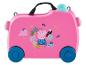 Roze Peppa Pig koffer met wielen, tropisch thema.