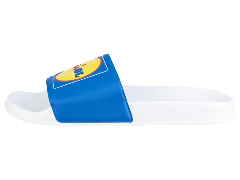 Lidl slippers, blauw en wit.