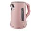 Roze waterkoker met metalen accenten en een waterniveau-indicator.