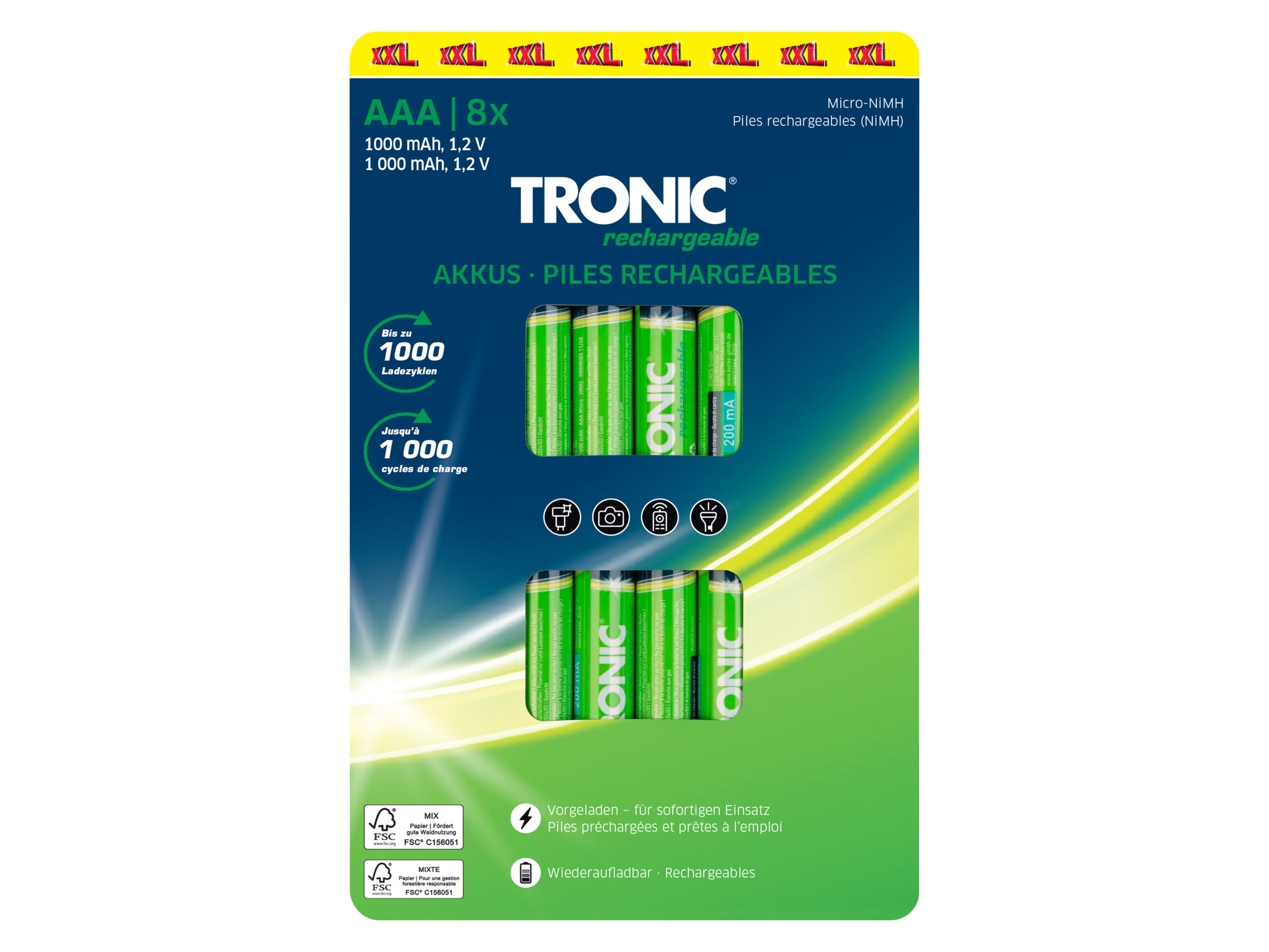 TRONIC Oplaadbare batterijen 8-pack (AAA)