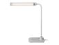 Witte LED-bureaulamp met flexibele arm en rechthoekige voet.