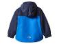 Blauwe en donkerblauwe kinderjas met capuchon en berglogo.
