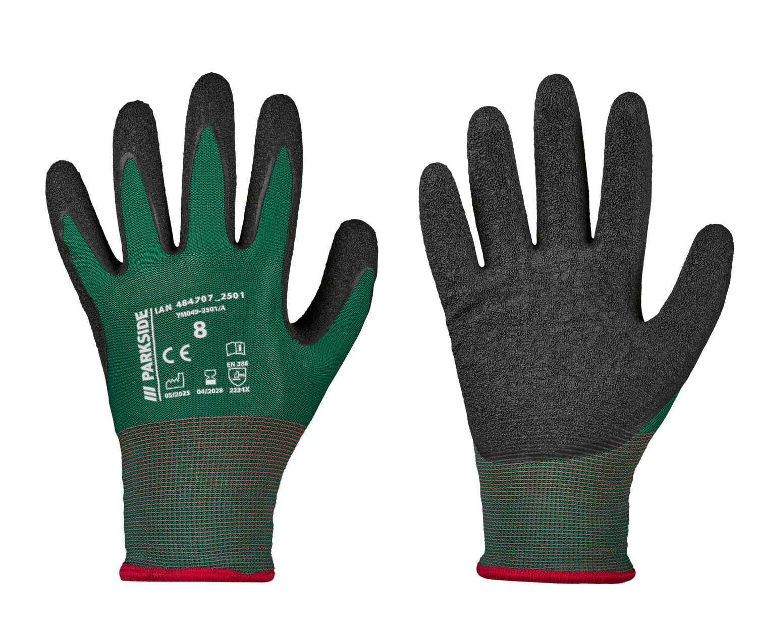 PARKSIDE Latex werkhandschoenen (groen/zwart/rood)