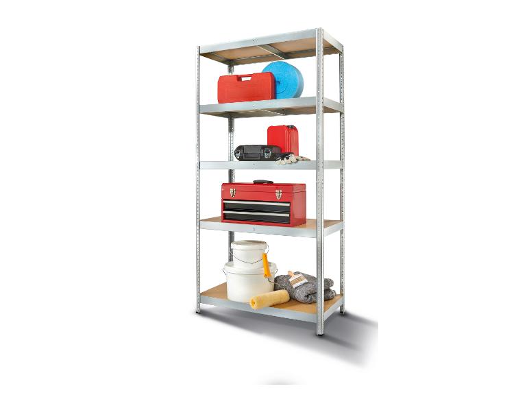 Metalen rek met gereedschap en verf.