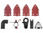 Een set Parkside oscillerende gereedschapsaccessoires, inclusief schuurbladen, een stofafzuigadapter en zaagbladen.