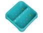 Turquoise plastic waterspeelbak met twee compartimenten en zeemotieven.