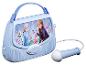 Een blauwe Frozen karaoke-set met microfoon.