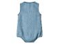 Lichtblauwe denim baby romper met bandjes, achteraanzicht