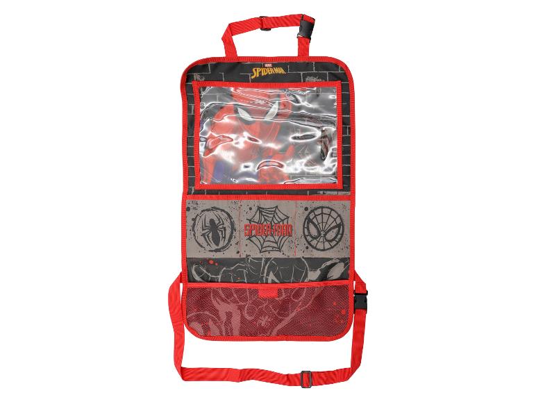 Marvel Spider-Man autostoelbeschermer met opbergvakken en transparant tabletvak.