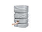 Grijze regenwatertank met kraan.