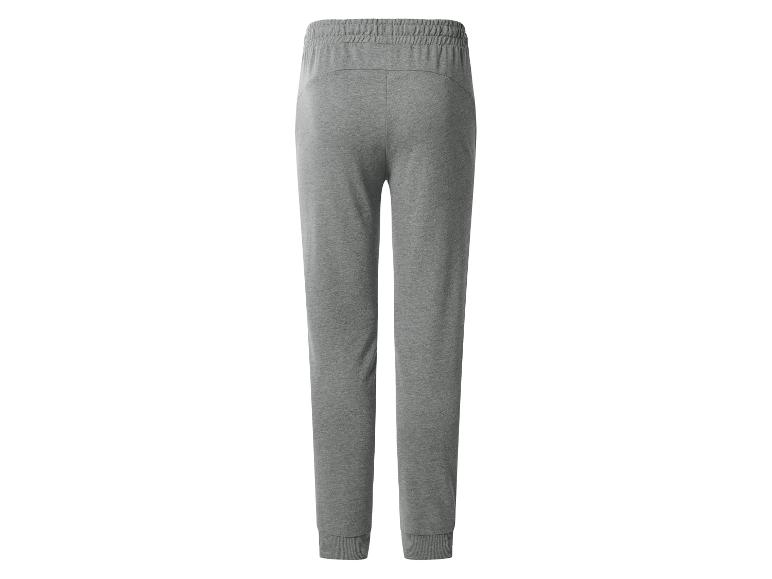 Grijze heren joggingbroek met elastische tailleband en geribde boorden, achteraanzicht.