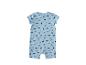 Lichtblauwe baby romper met print van palmbomen, surfplanken en golven.