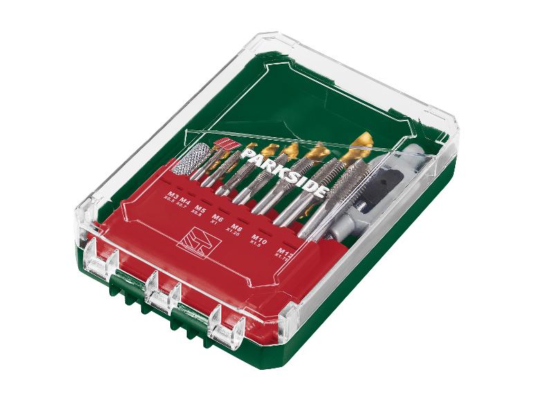 Parkside tap- en matrijzenset in een opbergdoos.