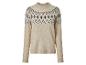 Beige trui met een zwart-wit Fair Isle patroon.
