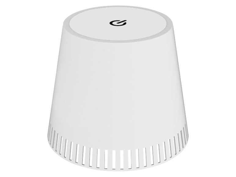 Witte etherische olieverdamper met aan/uit-knop.