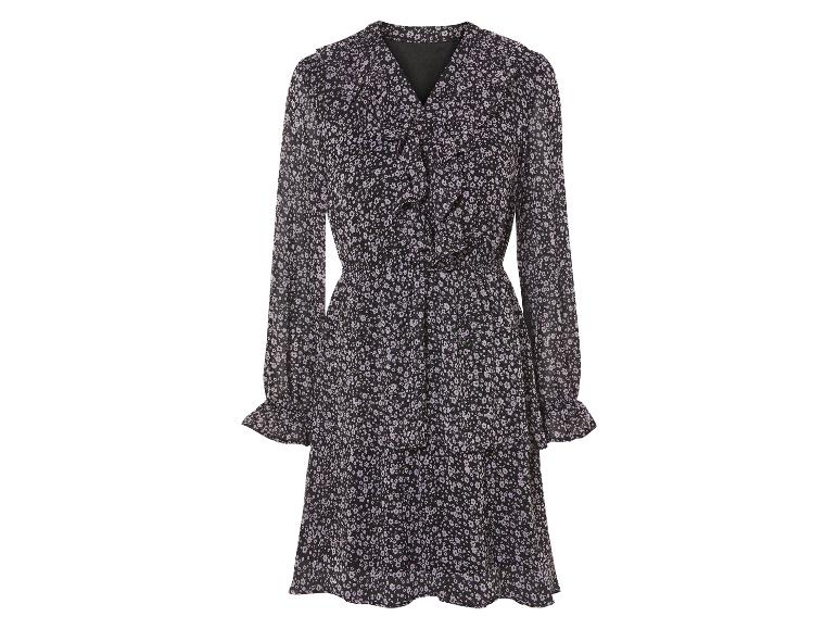 Een zwarte jurk met lange mouwen en een bloemenprint.