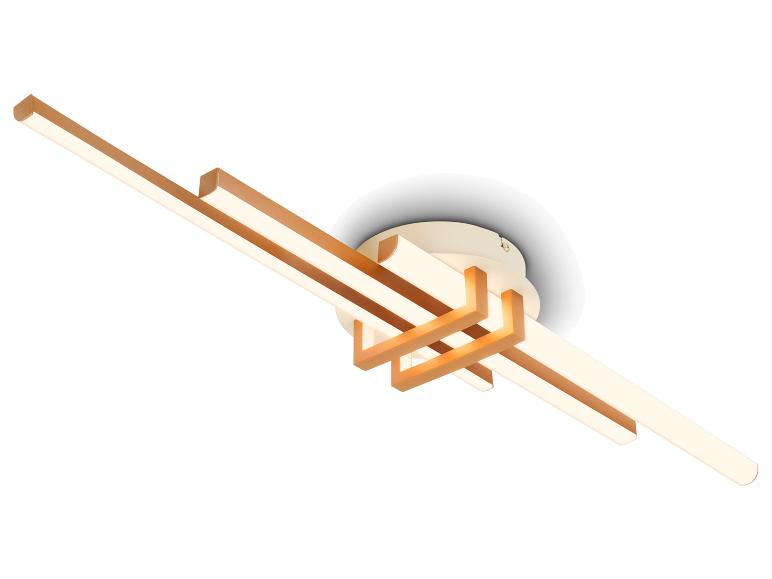 Moderne plafondlamp met vier lichtbalken in houtkleurige afwerking