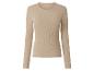 Beige damesblouse met lange mouwen en ronde hals.