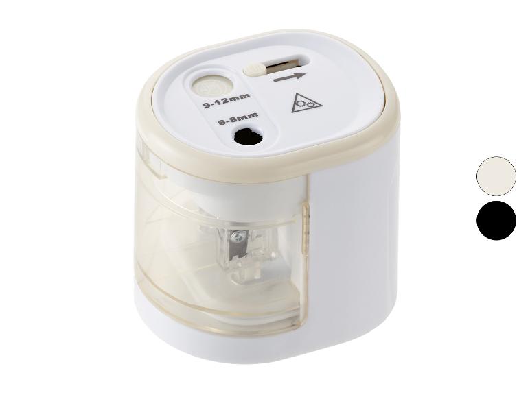 Wit en beige elektrische puntenslijper met twee openingen (6-8mm en 9-12mm).