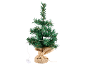 Kleine kunstkerstboom in een jute zak met ledverlichting