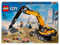 Lego City bouwset met een gele graafmachine en twee minifiguren.