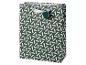 Groene cadeauzak met wit geometrisch patroon en satijnen lint.