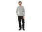 Man in een grijze longsleeve en een zwarte werkbroek.