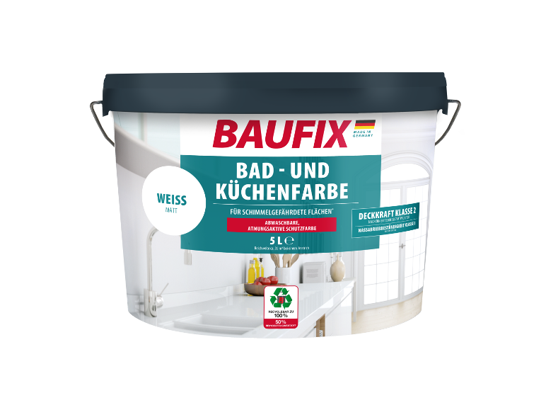 Baufix badkamer- en keukenverf, mat wit, 5L.
