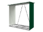 Groene en grijze metalen houthok met open voorkant.