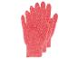 Drie paar pluizige roze exfoliërende handschoenen.