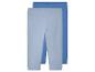 Twee paar kinder leggings in lichtblauw en blauw.