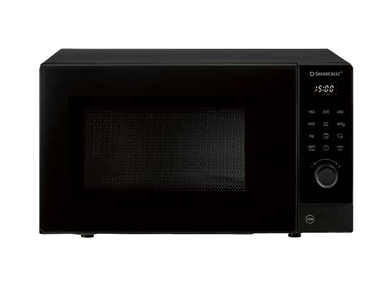Zwarte magnetron met digitaal display en bedieningspaneel.