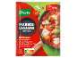 Verpakking voor panlasagne met tomaten, mozzarella en basilicum, klaar in 20 minuten.