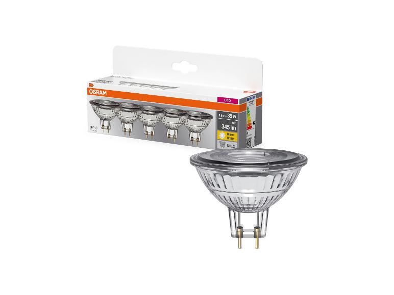 Verpakking met vijf LED-spotjes en één los LED-spotje met GU5.3 fitting.