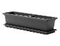 Rechthoekige donkergrijze bloembak met onderschaal
