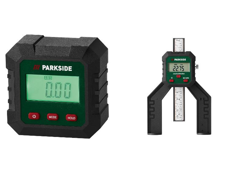 PARKSIDE digitale hoekmeter en digitale dieptemeter met LCD-schermen.