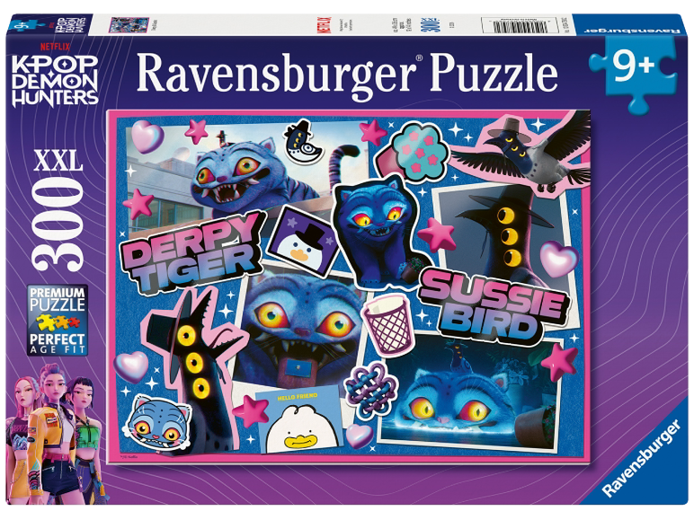 Kleurrijke puzzel van 300 stukjes met cartoonfiguren en monsters.