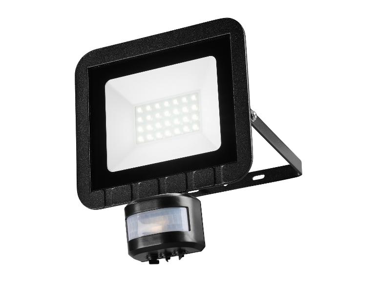 Zwarte LED-spot met geïntegreerde bewegingssensor.