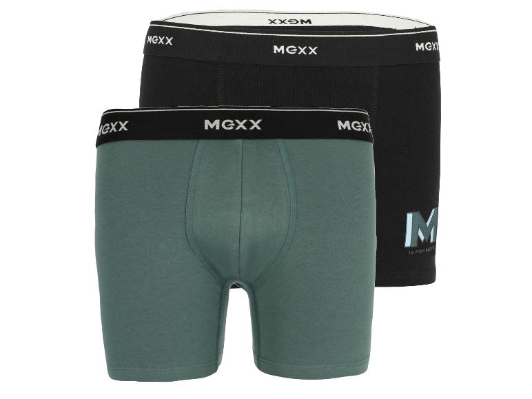 Twee boxershorts van Mexx, een groene en een zwarte.
