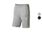 Grijze sportshorts met elastische tailleband en wit logo.