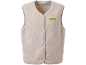 Zacht, lichtbeige teddy vest met drukknoopsluiting.