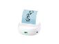 Witte miniprinter met een cactusillustratie die 'HEY!' zegt op blauw papier.