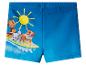 Blauwe kinderzwembroek met surfende figuren en zonneprint.