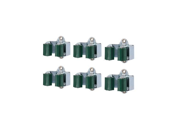 Set van 6 metalen bezem- en dweilhouders met groene rubberen rollen