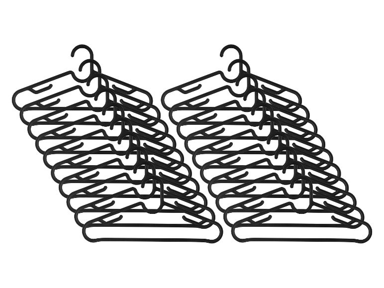 Set van 20 zwarte plastic kledinghangers.